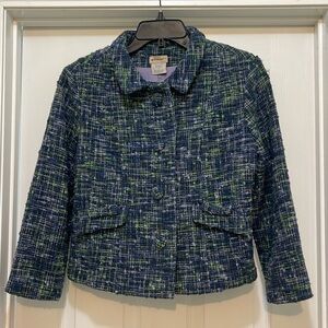 Anthropologie’s Elevenses - 90% virgin wool in blue, green tweed jacket size 6